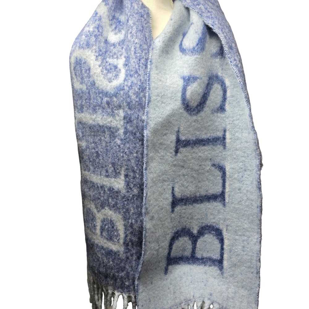 Sprigs Bliss Oversized Scarf Blue Brushed Knit Graphic Fringe Blanket Scarf